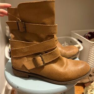 Gianni Bini Carmel Leather Zip Buckle Straps High Ankle Boots